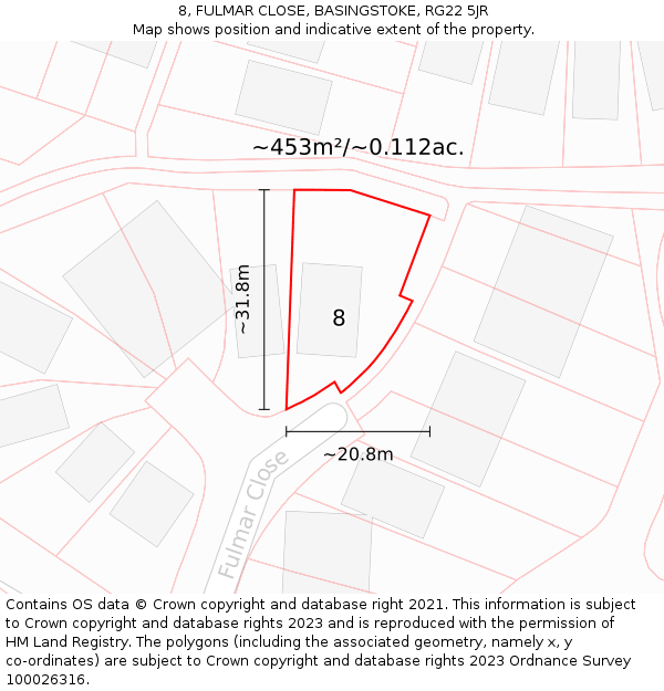 8, FULMAR CLOSE, BASINGSTOKE, RG22 5JR: Plot and title map