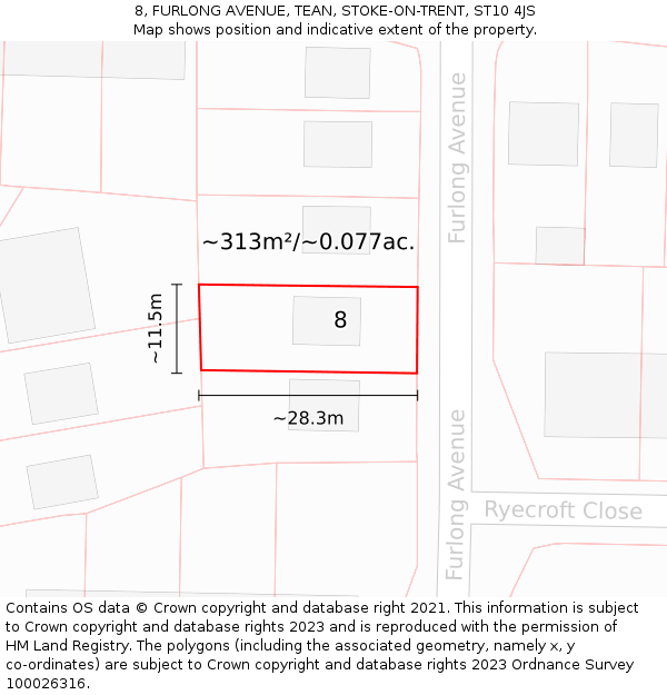 8, FURLONG AVENUE, TEAN, STOKE-ON-TRENT, ST10 4JS: Plot and title map