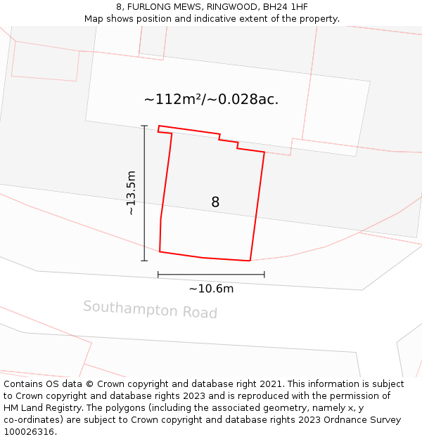 8, FURLONG MEWS, RINGWOOD, BH24 1HF: Plot and title map