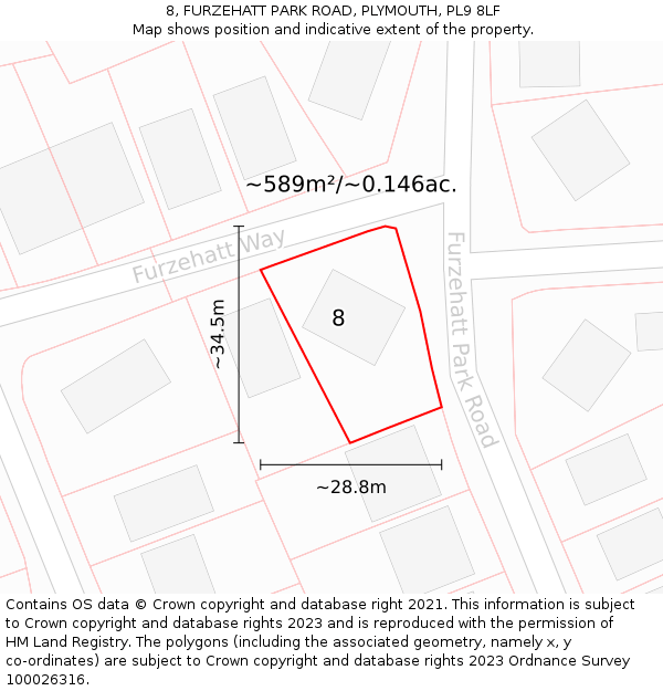8, FURZEHATT PARK ROAD, PLYMOUTH, PL9 8LF: Plot and title map