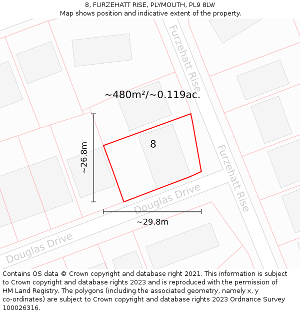 8, FURZEHATT RISE, PLYMOUTH, PL9 8LW: Plot and title map