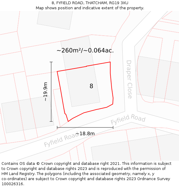 8, FYFIELD ROAD, THATCHAM, RG19 3XU: Plot and title map