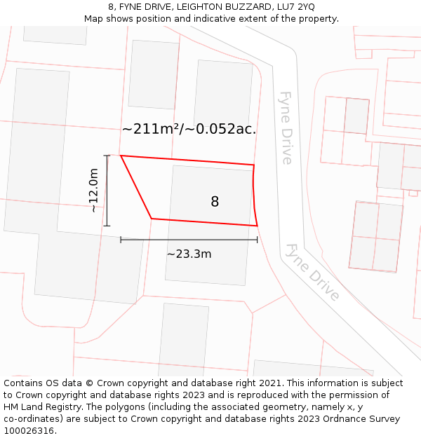 8, FYNE DRIVE, LEIGHTON BUZZARD, LU7 2YQ: Plot and title map