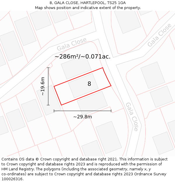 8, GALA CLOSE, HARTLEPOOL, TS25 1GA: Plot and title map