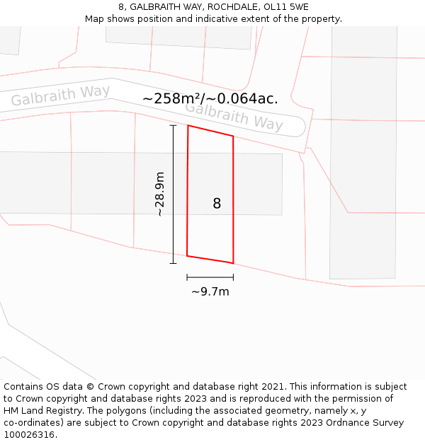 8, GALBRAITH WAY, ROCHDALE, OL11 5WE: Plot and title map