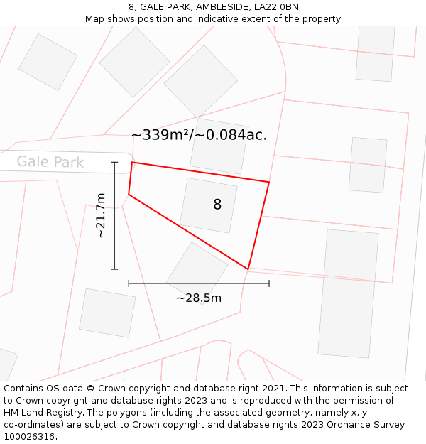 8, GALE PARK, AMBLESIDE, LA22 0BN: Plot and title map