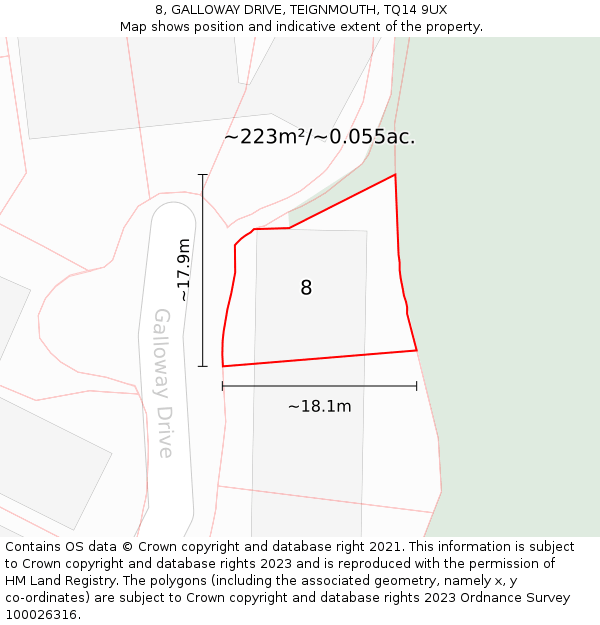 8, GALLOWAY DRIVE, TEIGNMOUTH, TQ14 9UX: Plot and title map
