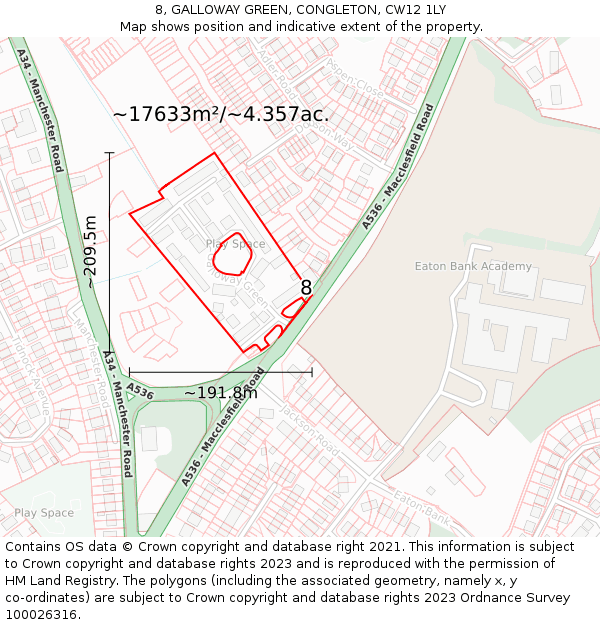 8, GALLOWAY GREEN, CONGLETON, CW12 1LY: Plot and title map