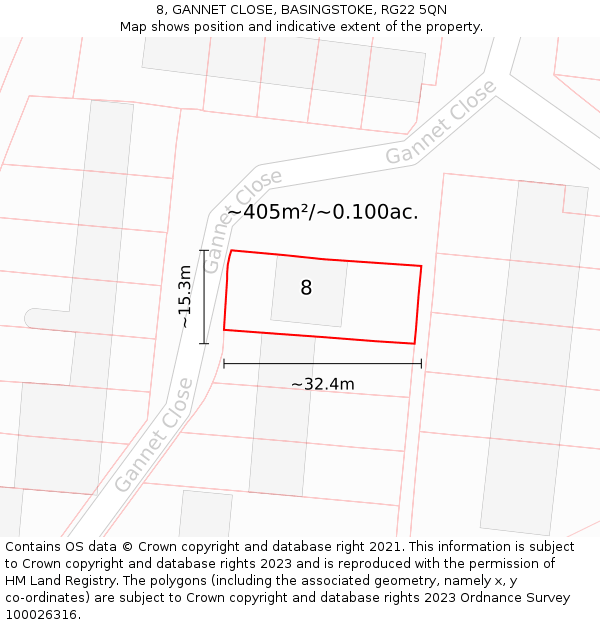 8, GANNET CLOSE, BASINGSTOKE, RG22 5QN: Plot and title map