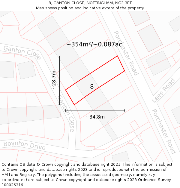 8, GANTON CLOSE, NOTTINGHAM, NG3 3ET: Plot and title map