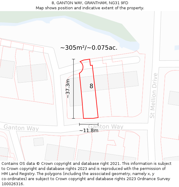 8, GANTON WAY, GRANTHAM, NG31 9FD: Plot and title map