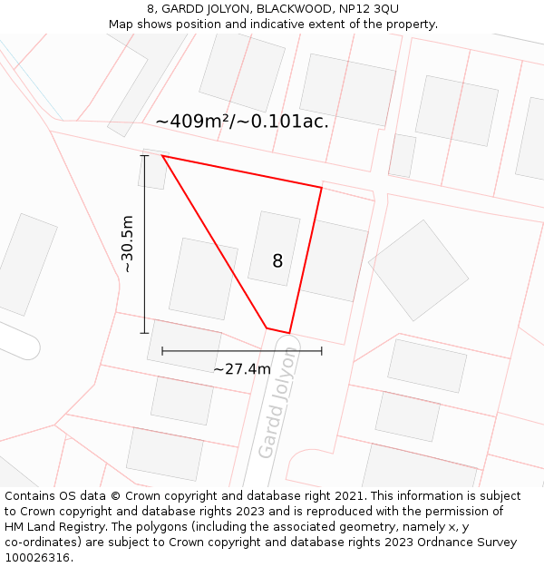 8, GARDD JOLYON, BLACKWOOD, NP12 3QU: Plot and title map