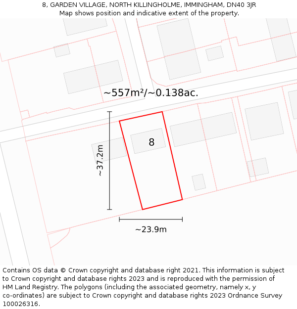 8, GARDEN VILLAGE, NORTH KILLINGHOLME, IMMINGHAM, DN40 3JR: Plot and title map