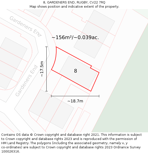 8, GARDENERS END, RUGBY, CV22 7RQ: Plot and title map