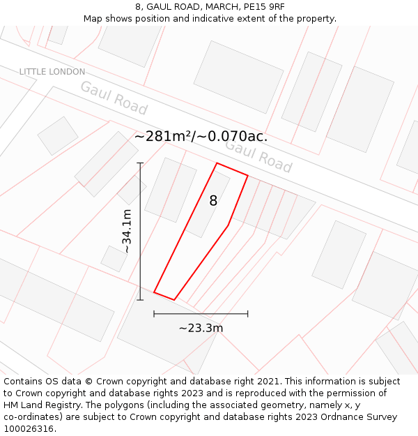 8, GAUL ROAD, MARCH, PE15 9RF: Plot and title map