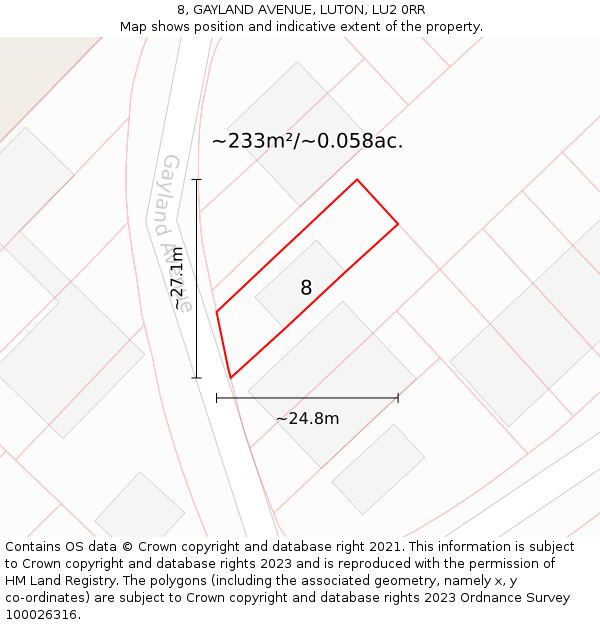 8, GAYLAND AVENUE, LUTON, LU2 0RR: Plot and title map