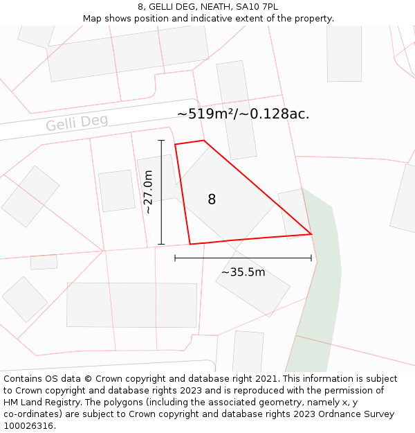 8, GELLI DEG, NEATH, SA10 7PL: Plot and title map