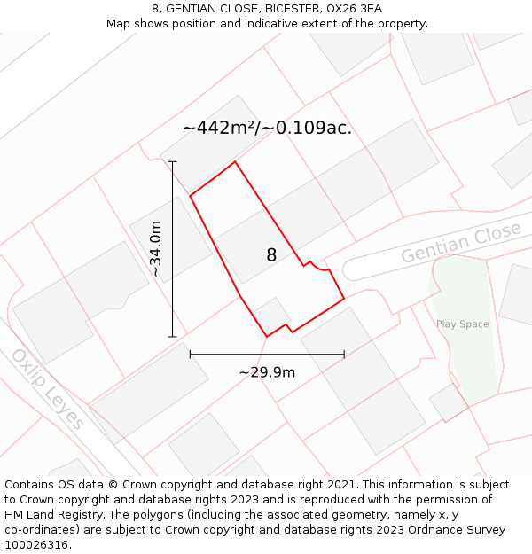 8, GENTIAN CLOSE, BICESTER, OX26 3EA: Plot and title map