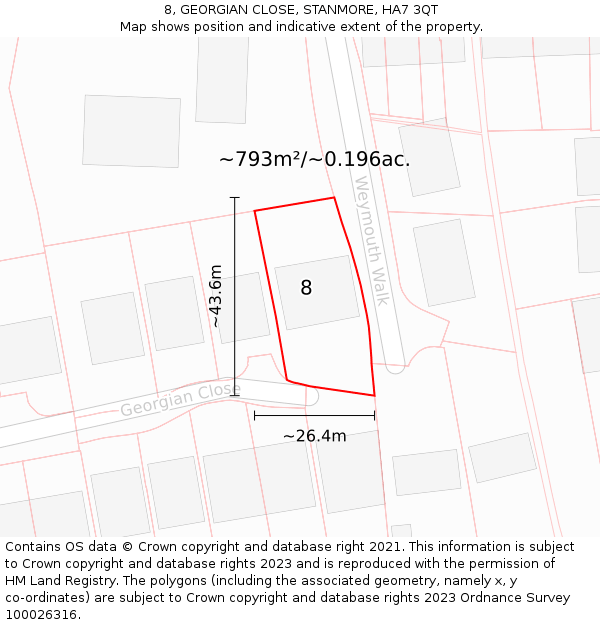 8, GEORGIAN CLOSE, STANMORE, HA7 3QT: Plot and title map