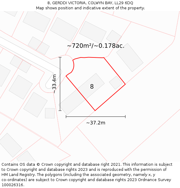 8, GERDDI VICTORIA, COLWYN BAY, LL29 6DQ: Plot and title map