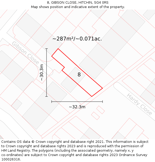 8, GIBSON CLOSE, HITCHIN, SG4 0RS: Plot and title map