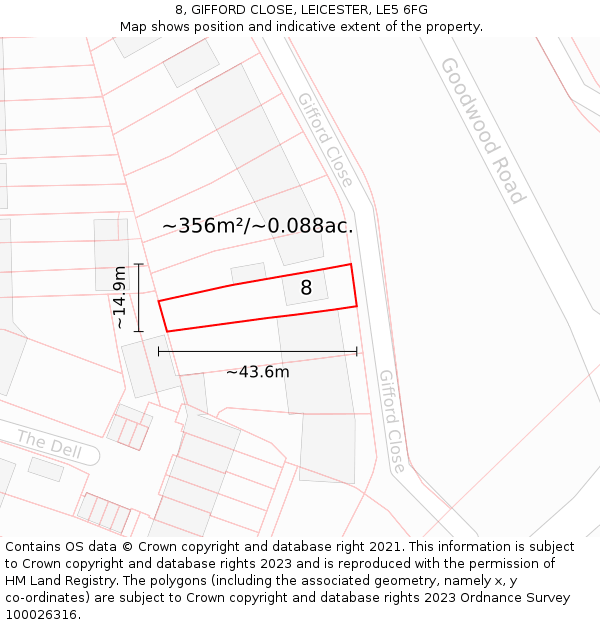 8, GIFFORD CLOSE, LEICESTER, LE5 6FG: Plot and title map