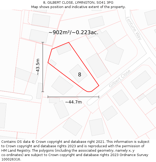 8, GILBERT CLOSE, LYMINGTON, SO41 3PG: Plot and title map