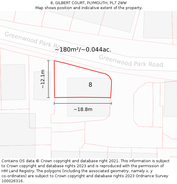 8, GILBERT COURT, PLYMOUTH, PL7 2WW: Plot and title map