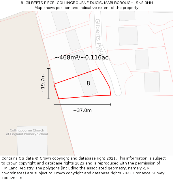 8, GILBERTS PIECE, COLLINGBOURNE DUCIS, MARLBOROUGH, SN8 3HH: Plot and title map