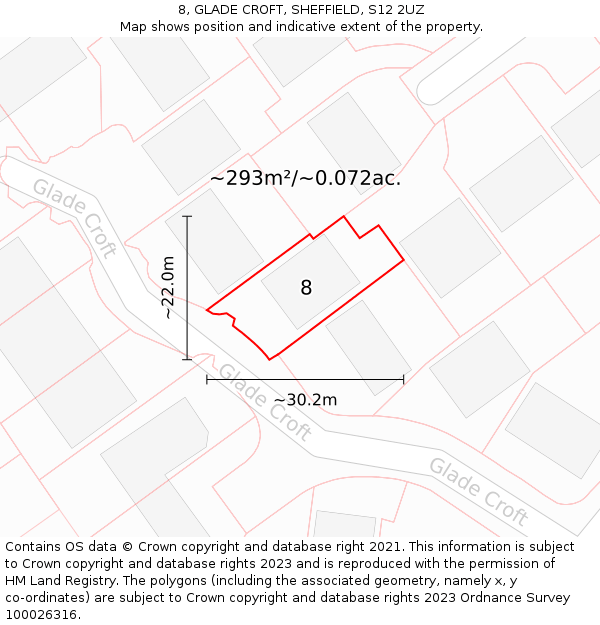 8, GLADE CROFT, SHEFFIELD, S12 2UZ: Plot and title map