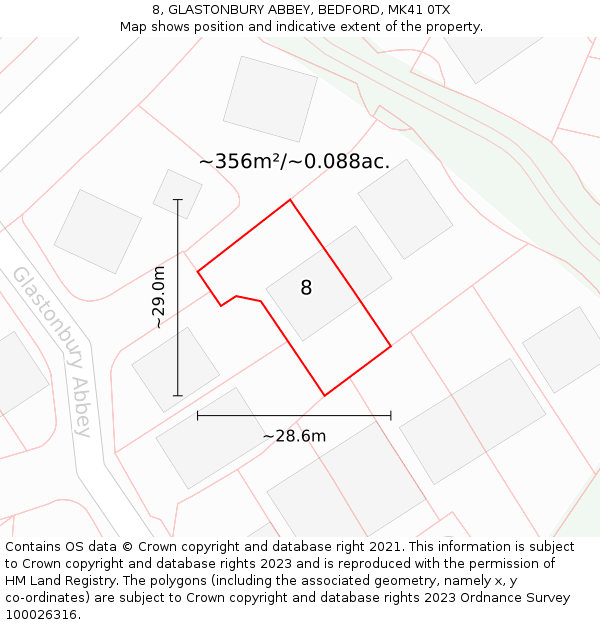 8, GLASTONBURY ABBEY, BEDFORD, MK41 0TX: Plot and title map