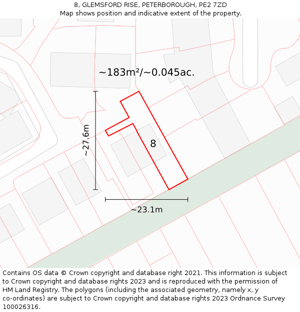 8, GLEMSFORD RISE, PETERBOROUGH, PE2 7ZD: Plot and title map