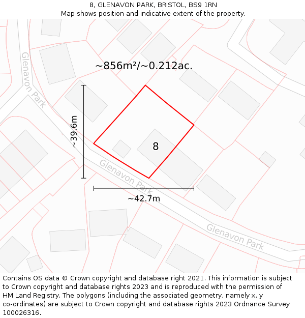 8, GLENAVON PARK, BRISTOL, BS9 1RN: Plot and title map