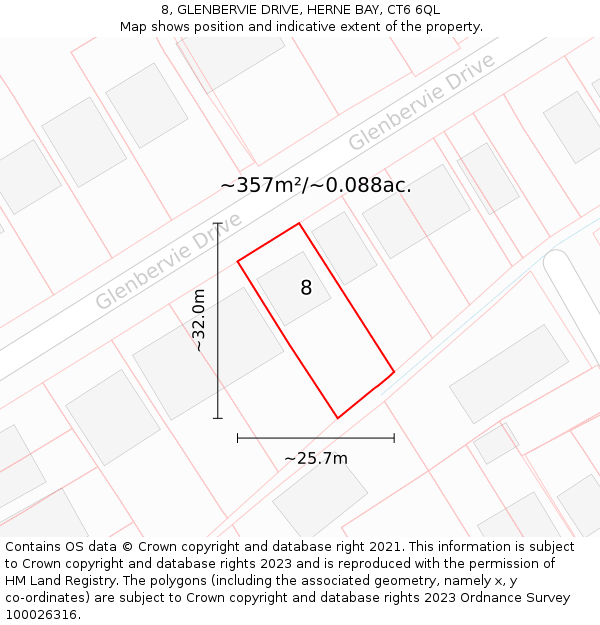 8, GLENBERVIE DRIVE, HERNE BAY, CT6 6QL: Plot and title map