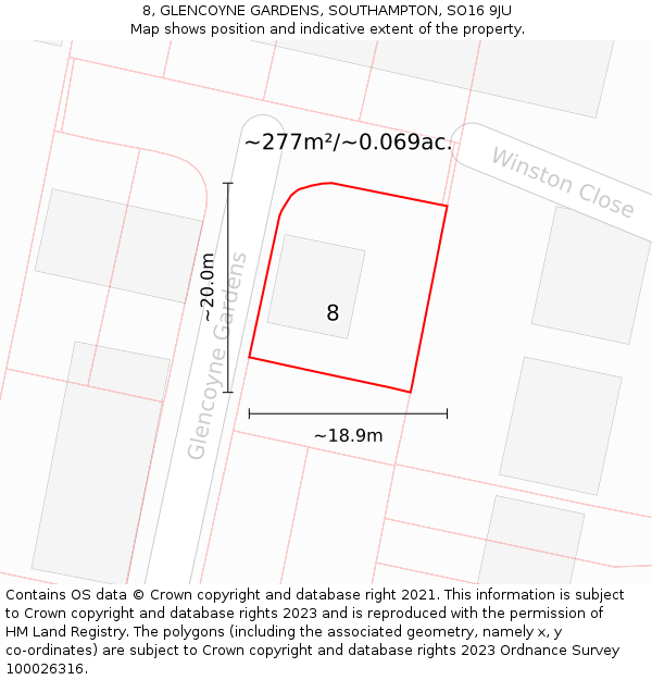 8, GLENCOYNE GARDENS, SOUTHAMPTON, SO16 9JU: Plot and title map