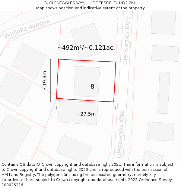 8, GLENEAGLES WAY, HUDDERSFIELD, HD2 2NH: Plot and title map