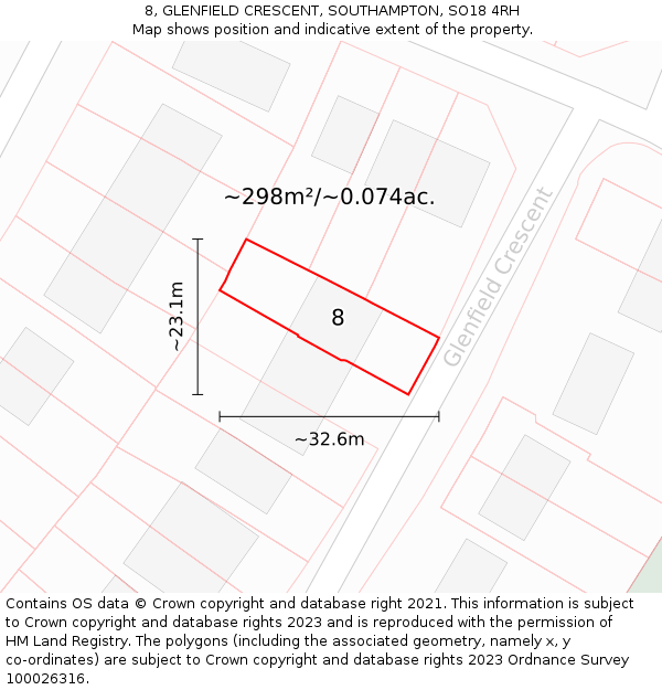 8, GLENFIELD CRESCENT, SOUTHAMPTON, SO18 4RH: Plot and title map