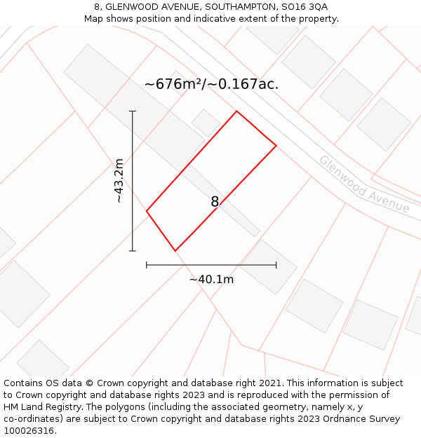 8, GLENWOOD AVENUE, SOUTHAMPTON, SO16 3QA: Plot and title map