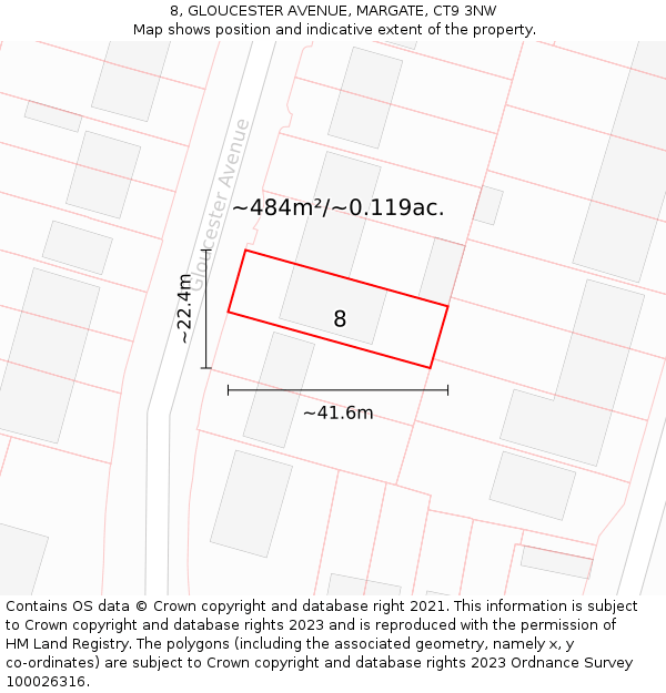 8, GLOUCESTER AVENUE, MARGATE, CT9 3NW: Plot and title map