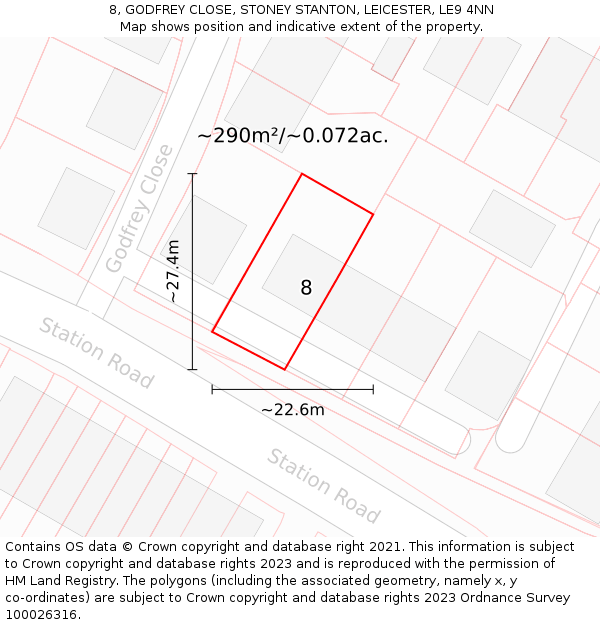 8, GODFREY CLOSE, STONEY STANTON, LEICESTER, LE9 4NN: Plot and title map