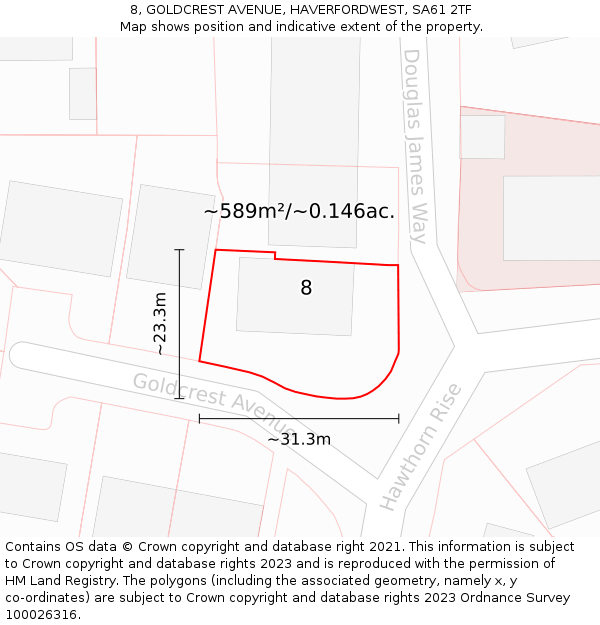 8, GOLDCREST AVENUE, HAVERFORDWEST, SA61 2TF: Plot and title map