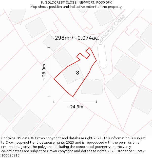 8, GOLDCREST CLOSE, NEWPORT, PO30 5FX: Plot and title map