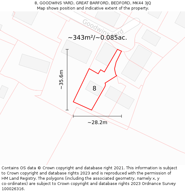 8, GOODWINS YARD, GREAT BARFORD, BEDFORD, MK44 3JQ: Plot and title map