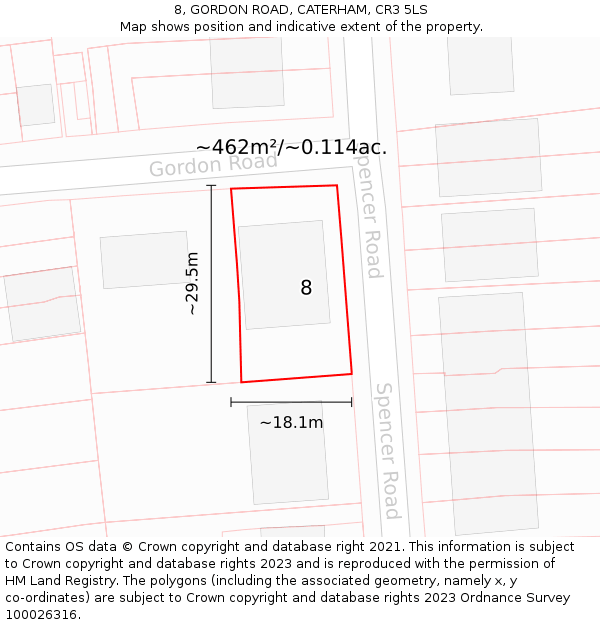 8, GORDON ROAD, CATERHAM, CR3 5LS: Plot and title map