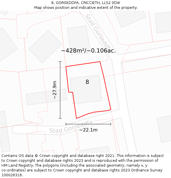 8, GORSEDDFA, CRICCIETH, LL52 0DW: Plot and title map