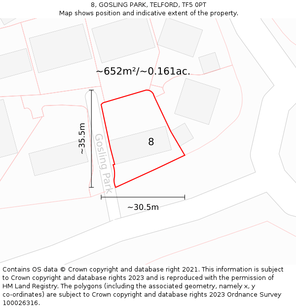8, GOSLING PARK, TELFORD, TF5 0PT: Plot and title map