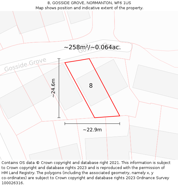 8, GOSSIDE GROVE, NORMANTON, WF6 1US: Plot and title map