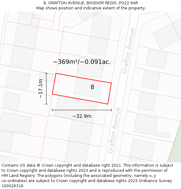 8, GRAFTON AVENUE, BOGNOR REGIS, PO22 6AR: Plot and title map