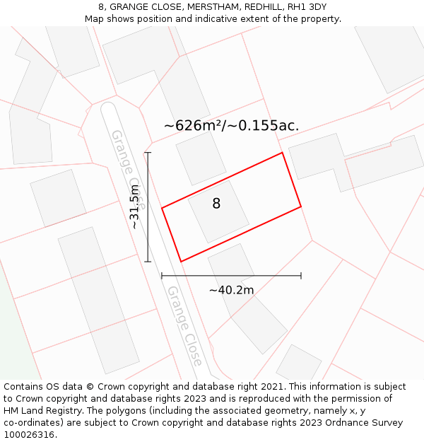 8, GRANGE CLOSE, MERSTHAM, REDHILL, RH1 3DY: Plot and title map