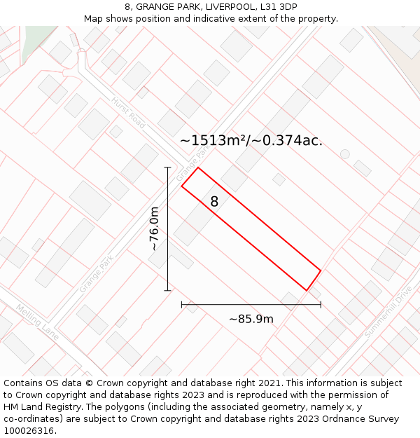 8, GRANGE PARK, LIVERPOOL, L31 3DP: Plot and title map